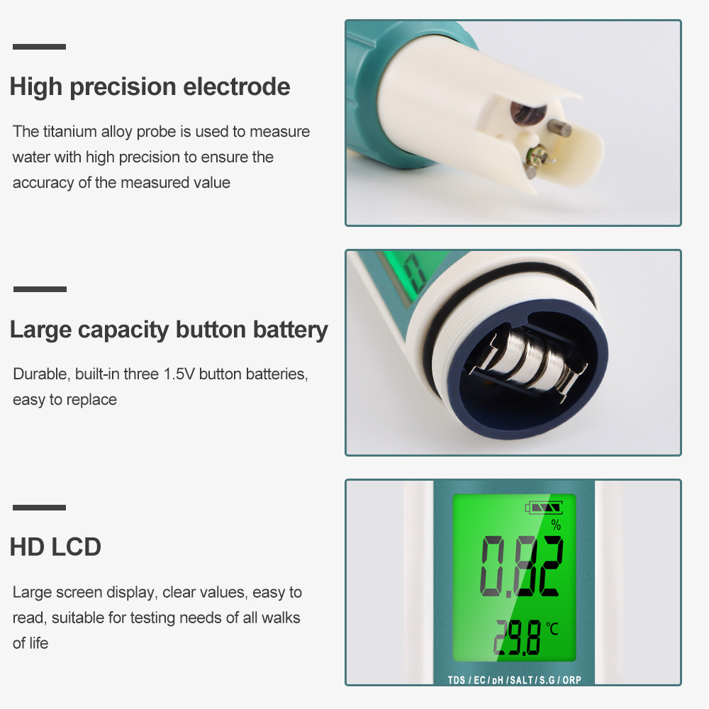7 in 1 PH TDS EC ORP Salinity  - Ph Meter Digital Water Tester 评论和价格