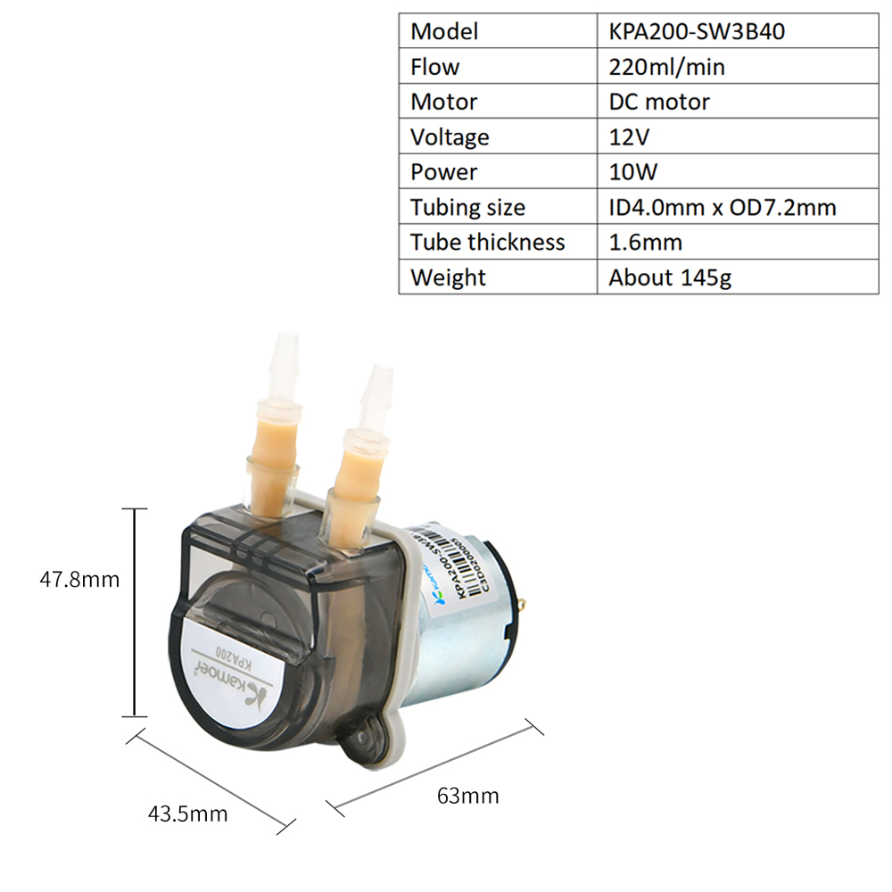 Kamoer 220ml/min KPA200 Low Fl - Mini Peristaltic Pump 12V 评论和价格